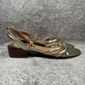 Madewell Kiera Strappy Sandal Gold Metallic Leather Block Heel - Womens 9